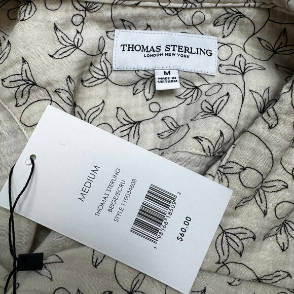 Thomas Sterling Men's Cotton Button-Up Shirt Botanical Print NWT Size Medium - Picture 3 of 8
